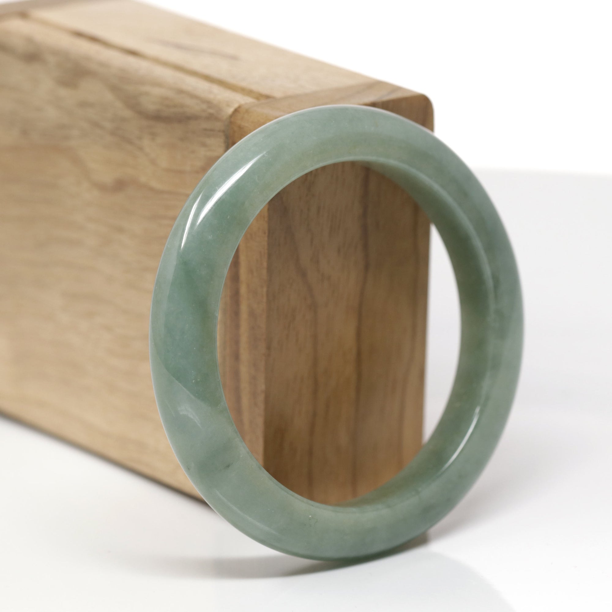 Baikalla Natural Oil-Green Jadeite Jade "Half Round" Bangle Bracelet (53.5mm) 