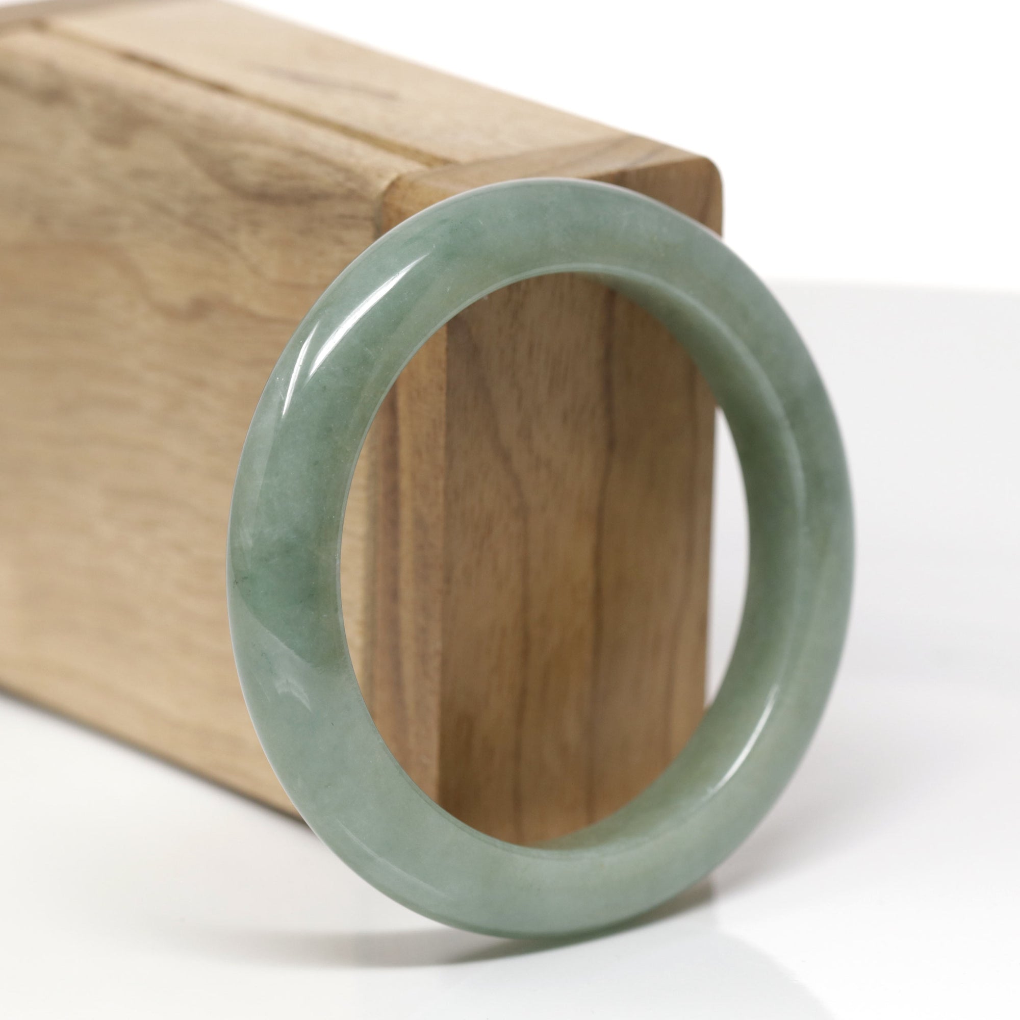 Baikalla Natural Oil-Green Jadeite Jade "Half Round" Bangle Bracelet (53.5mm) 