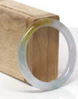 Baikalla Natural Icy Light Blue-Green & Yellow Patch Jadeite Jade "Traditional Round" Bangle Bracelet (54mm) 