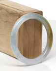 Baikalla Natural Icy Light Blue-Green & Yellow Patch Jadeite Jade "Traditional Round" Bangle Bracelet (54mm) 