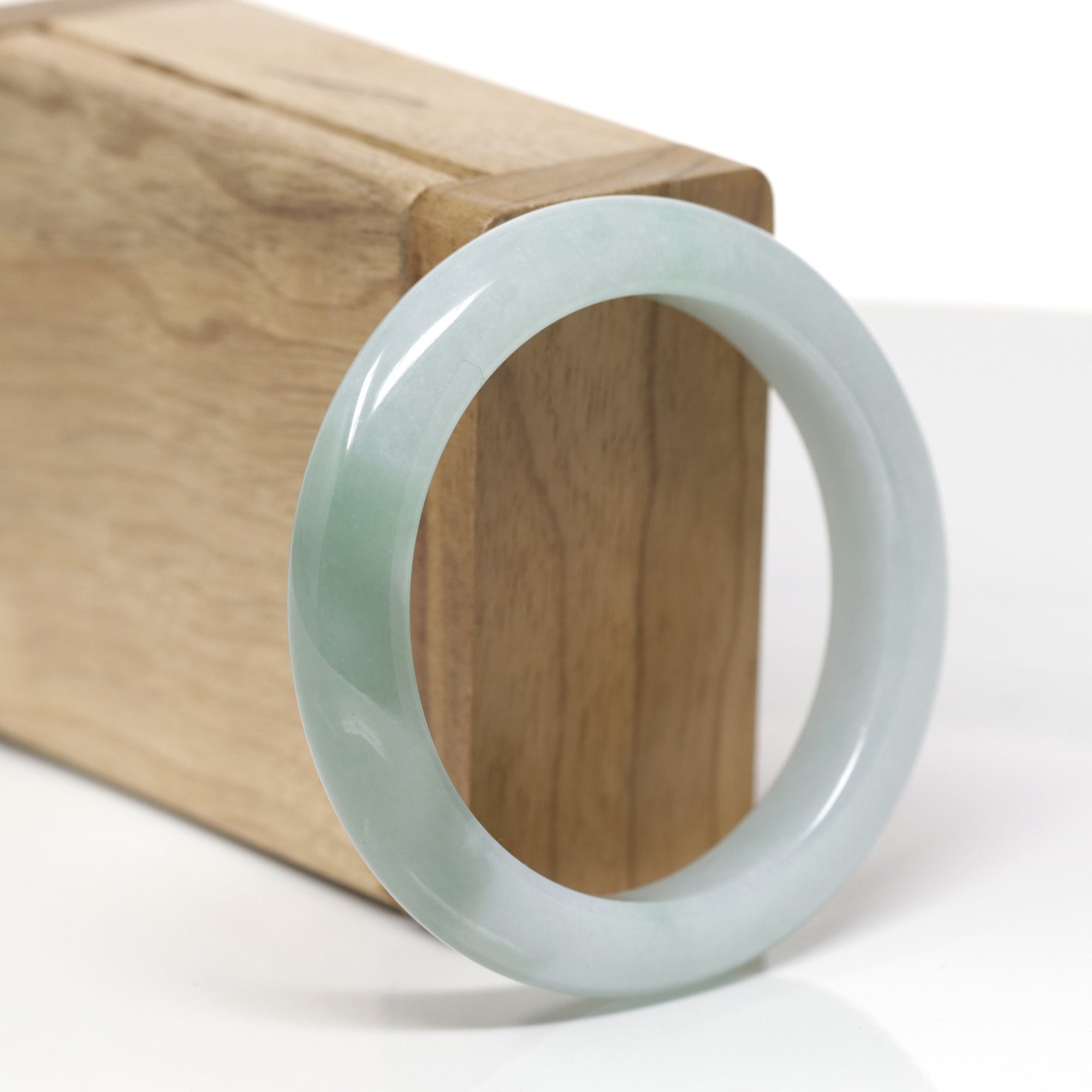 Baikalla Natural Light Green &amp; Icy Oil-Green Patch Jadeite Jade "Half Round" Bangle Bracelet (52.6mm) 
