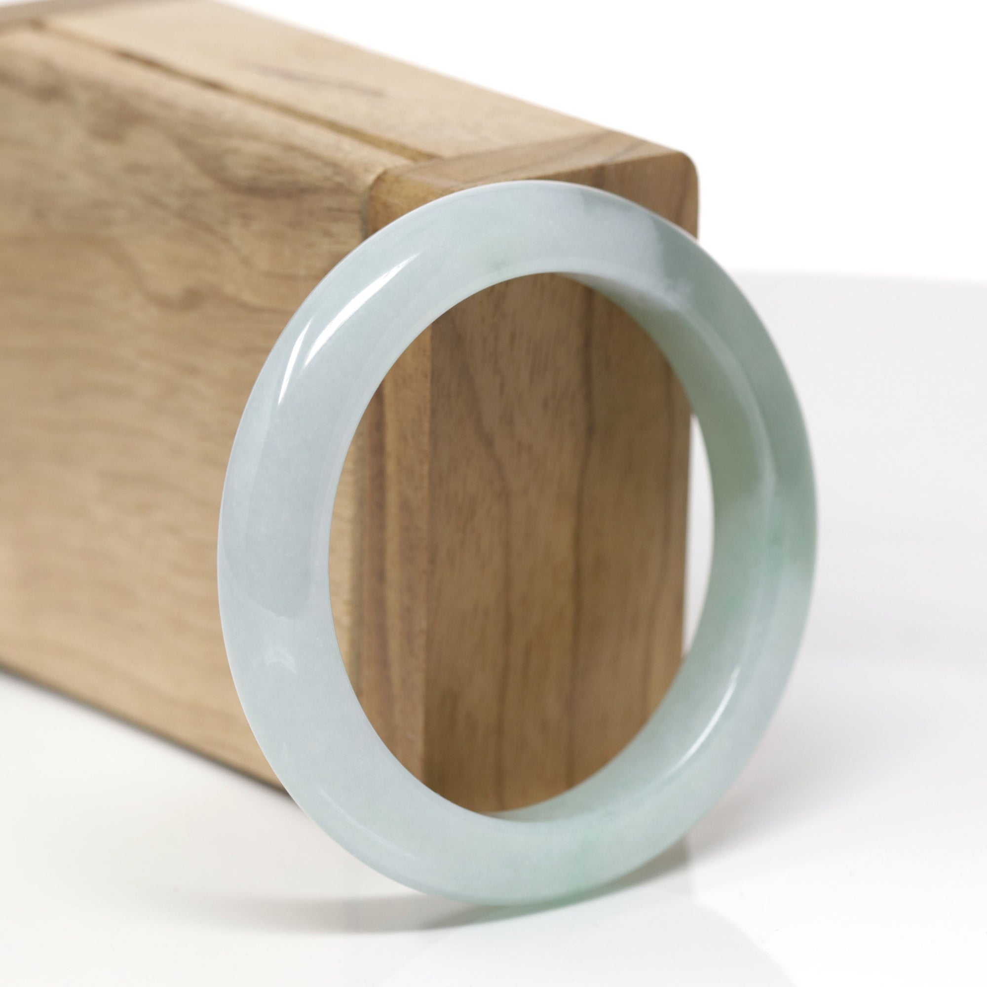 Baikalla Natural Light Green &amp; Icy Oil-Green Patch Jadeite Jade "Half Round" Bangle Bracelet (52.6mm) 