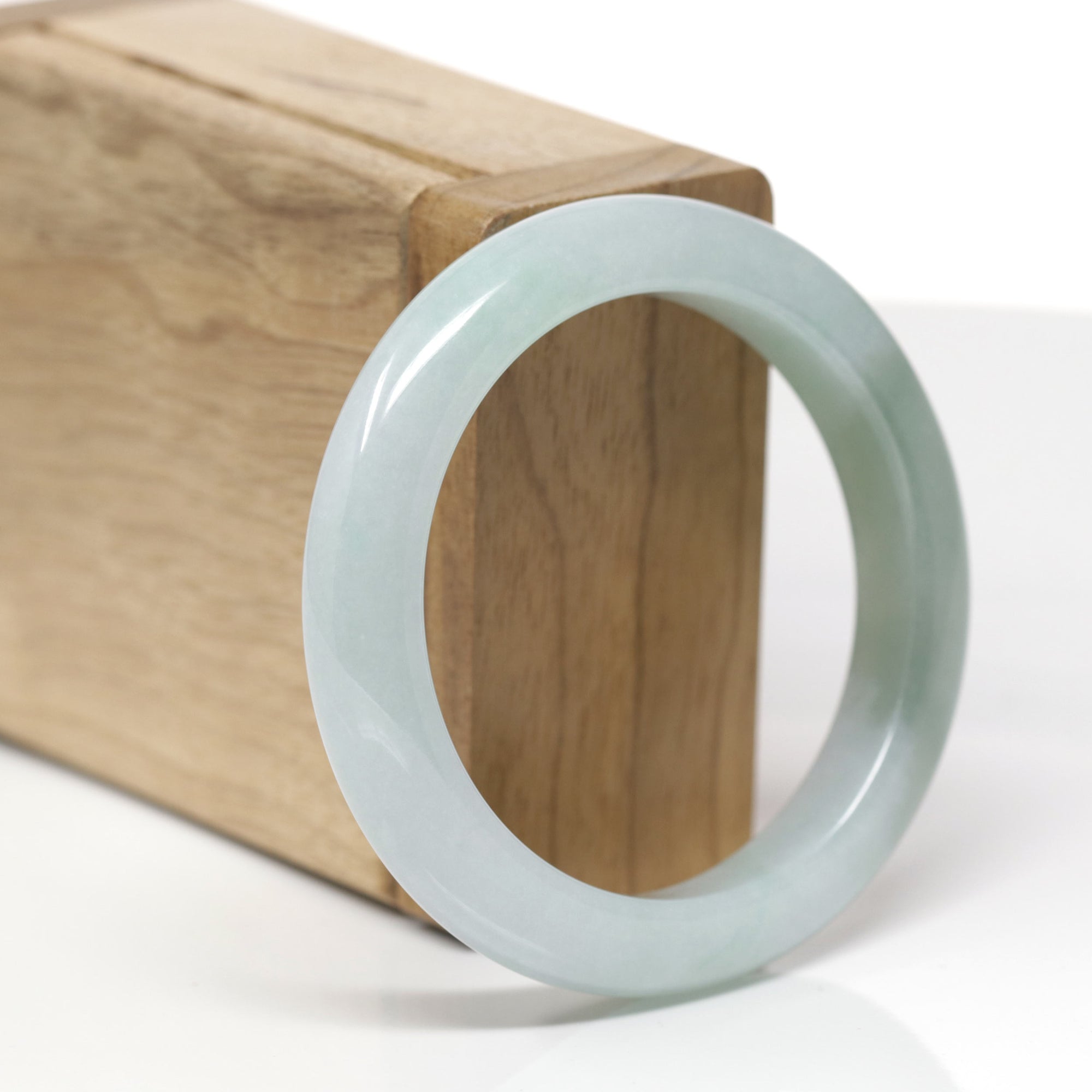 Baikalla Natural Light Green &amp; Icy Oil-Green Patch Jadeite Jade "Half Round" Bangle Bracelet (52.6mm) 