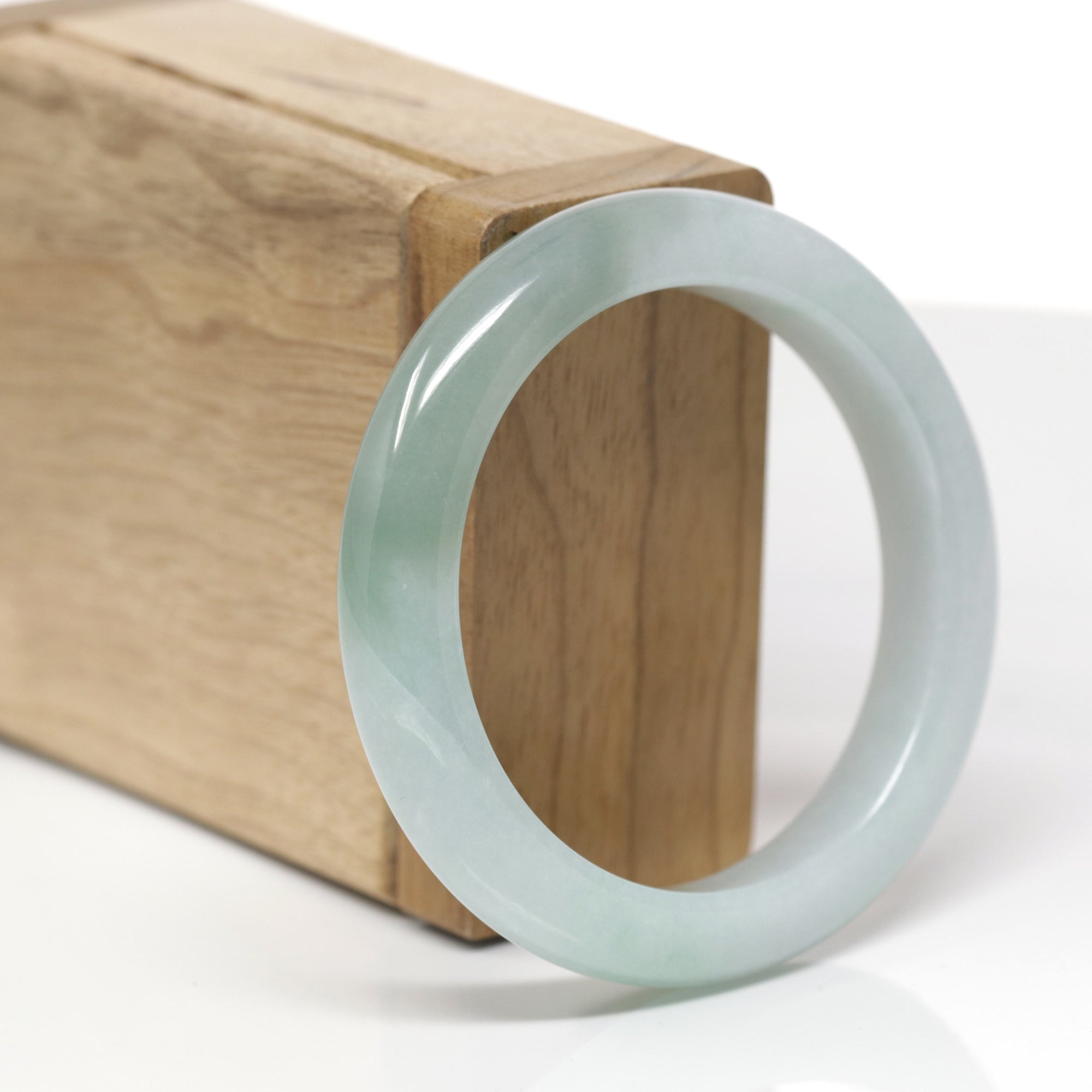 Baikalla Natural Light Green &amp; Icy Oil-Green Patch Jadeite Jade "Half Round" Bangle Bracelet (52.6mm) 