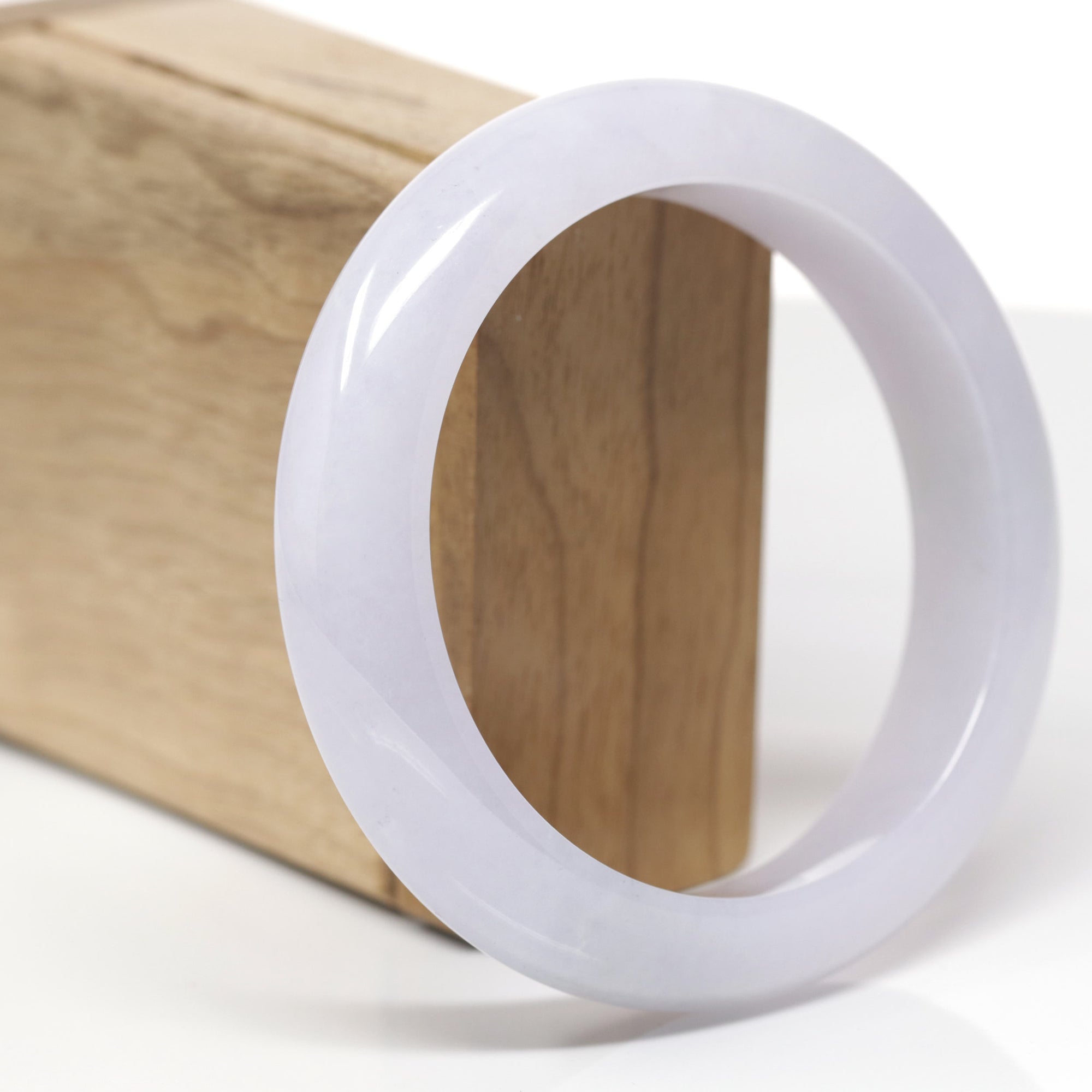High-End Natural Icy Light Lavender Jadeite Jade "Half Round" Bangle Bracelet (61.5mm) 