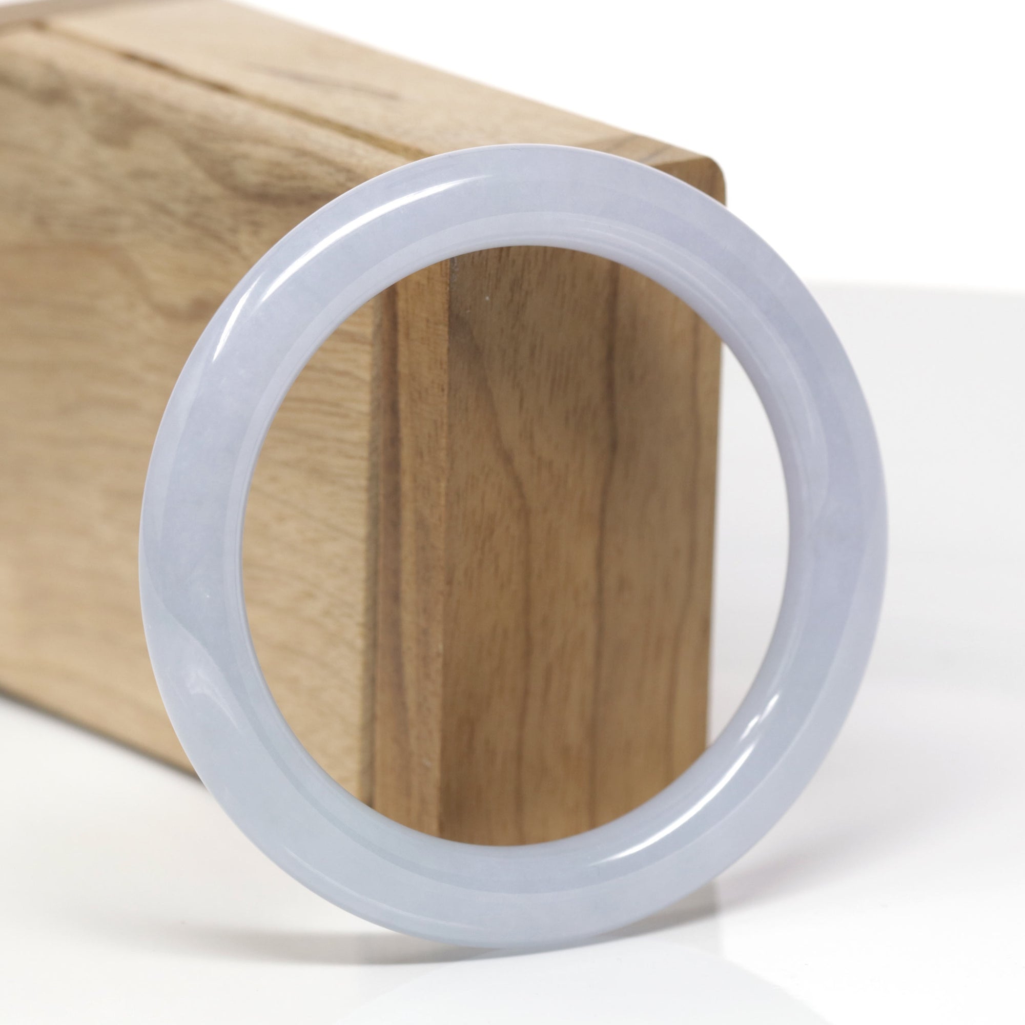High-End Natural Icy Light Lavender Jadeite Jade "Traditional Round" Bangle Bracelet (55.9mm) 