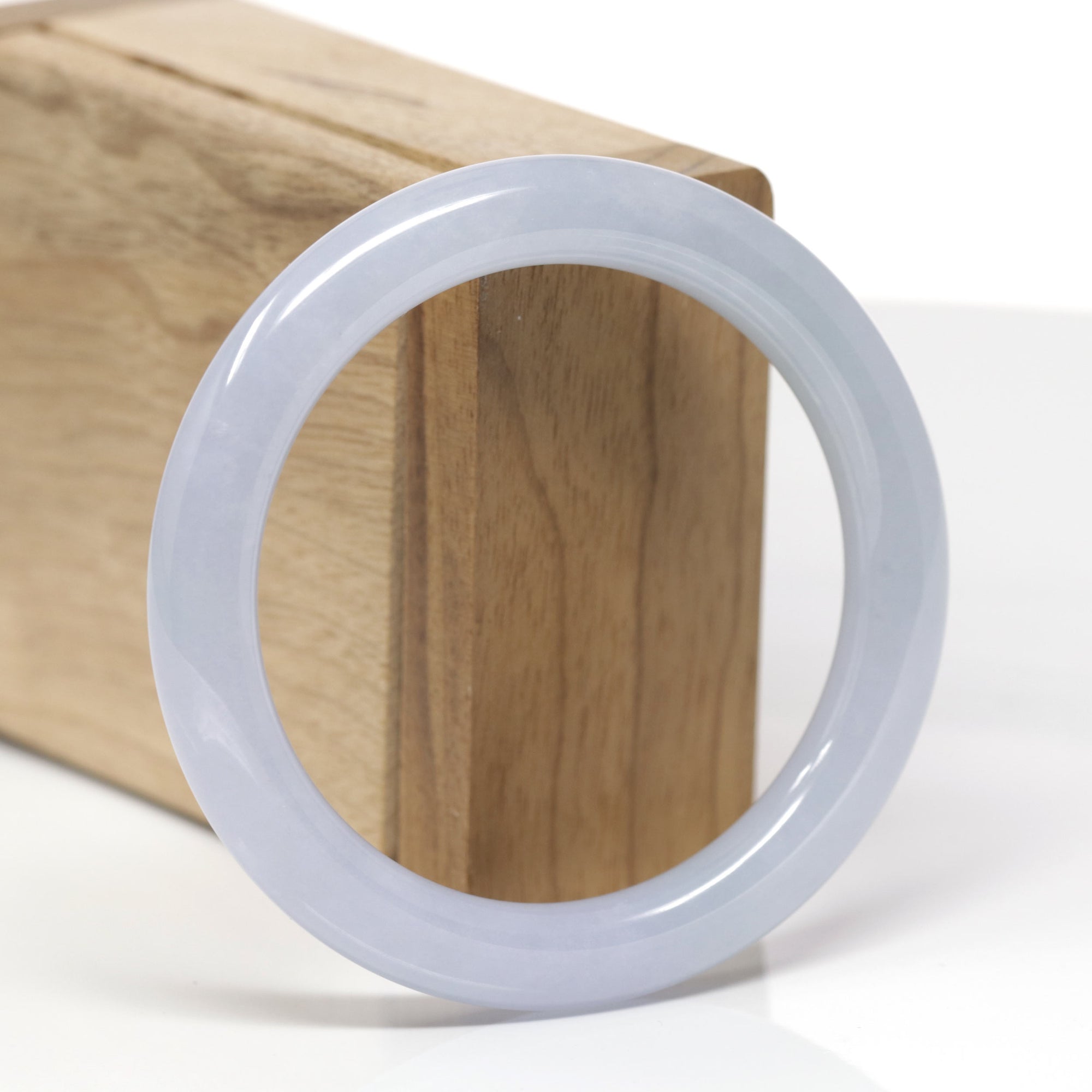High-End Natural Icy Light Lavender Jadeite Jade "Traditional Round" Bangle Bracelet (55.9mm) 