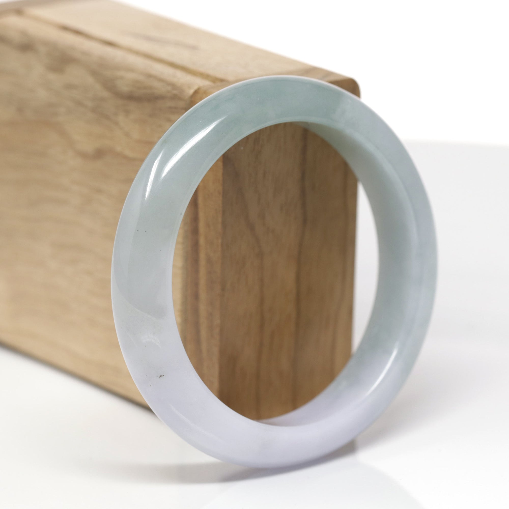 Baikalla Natural Blue-Green &amp; Light Lavender Jadeite Jade "Half Round" Bangle Bracelet (56.5mm) 