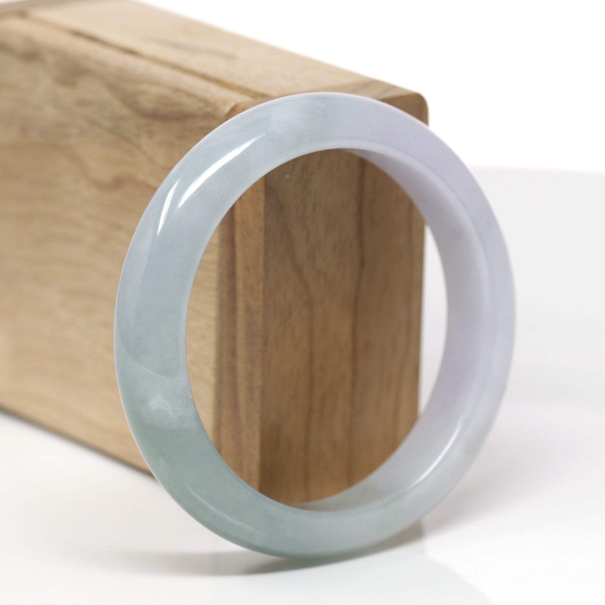 Baikalla Natural Blue-Green &amp; Light Lavender Jadeite Jade "Half Round" Bangle Bracelet (56.5mm) 