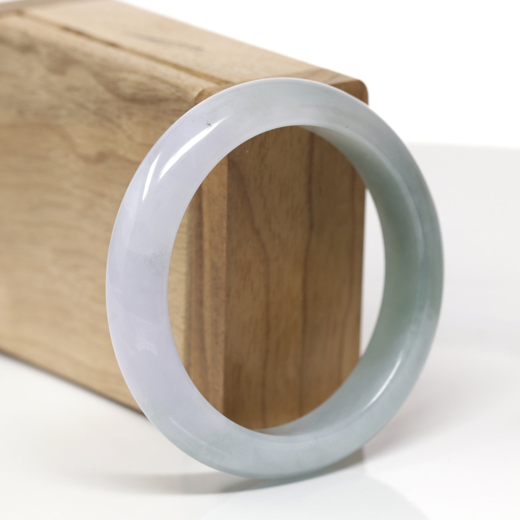 Baikalla Natural Blue-Green &amp; Light Lavender Jadeite Jade "Half Round" Bangle Bracelet (56.5mm) 