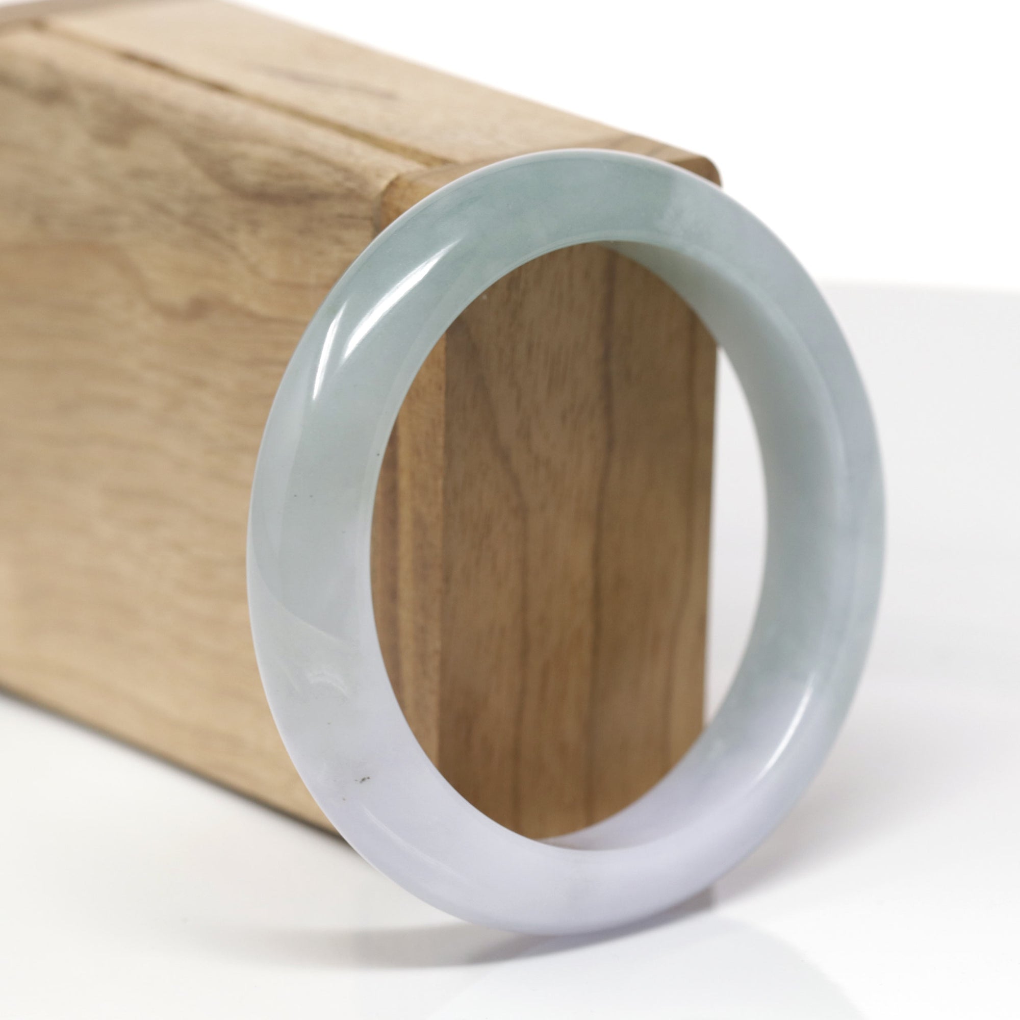 Baikalla Natural Blue-Green &amp; Light Lavender Jadeite Jade "Half Round" Bangle Bracelet (56.5mm) 