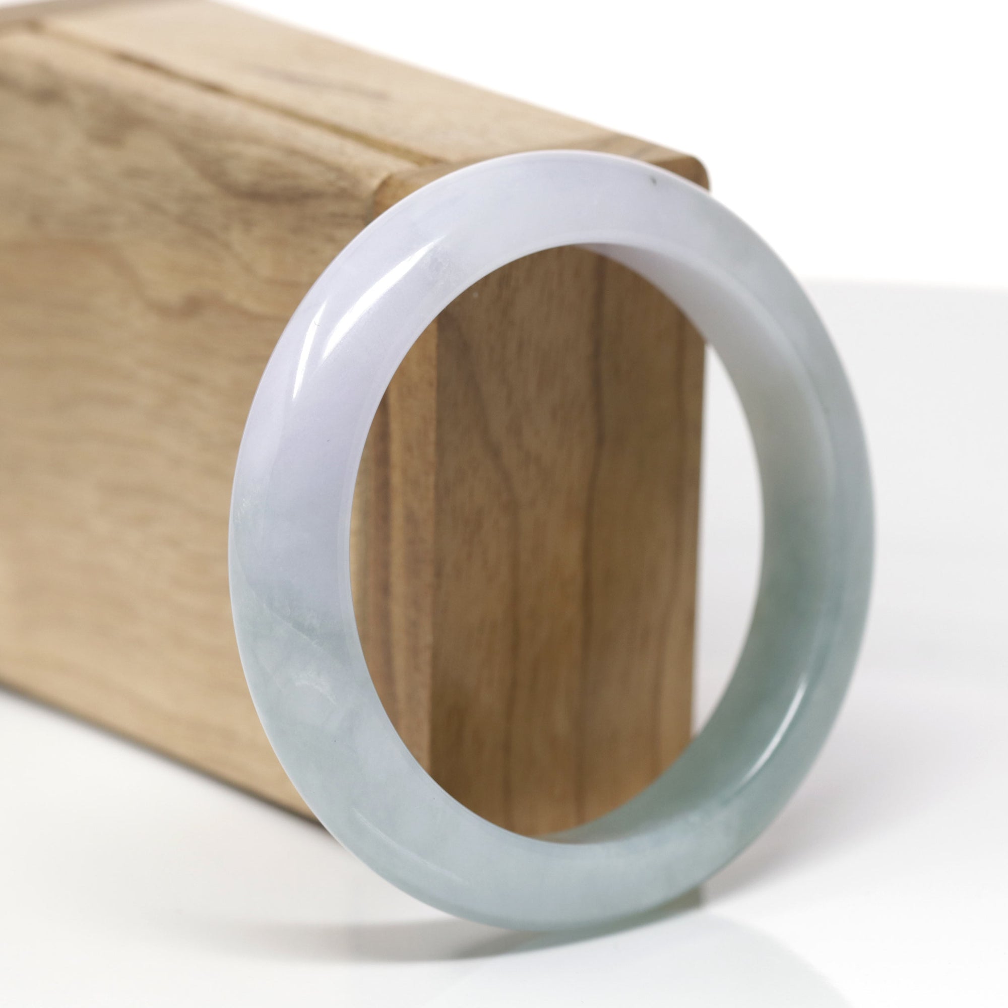 Baikalla Natural Blue-Green &amp; Light Lavender Jadeite Jade "Half Round" Bangle Bracelet (56.5mm) 