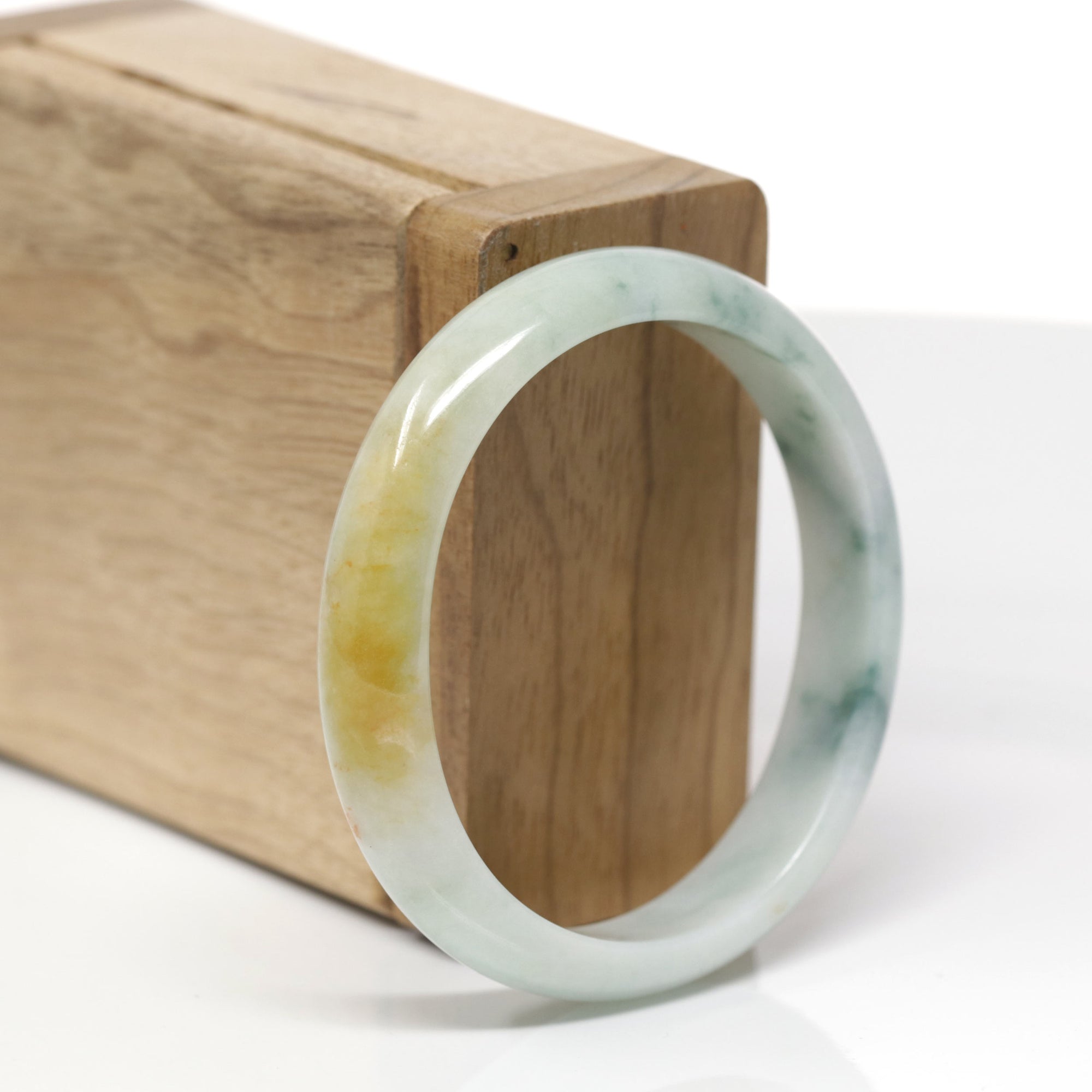 Baikalla Natural Deep Blue-Green Flower &amp; Orange Sajin Jadeite Jade "Oval" Bangle Bracelet (54.4mm) 