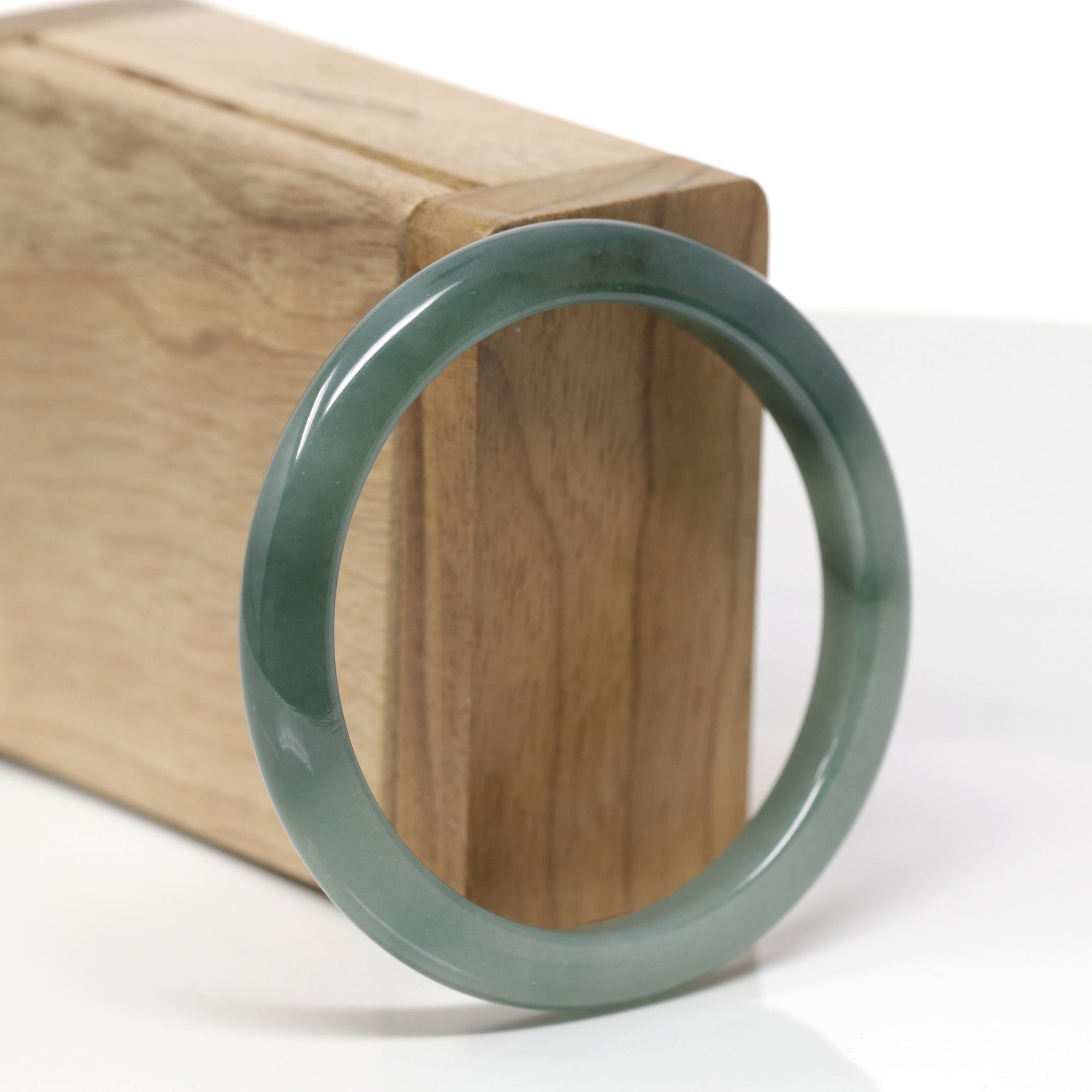 Baikalla Natural Deep Oil-Green Jadeite Jade "Petite Half-Round" Bangle Bracelet (54.8mm) 