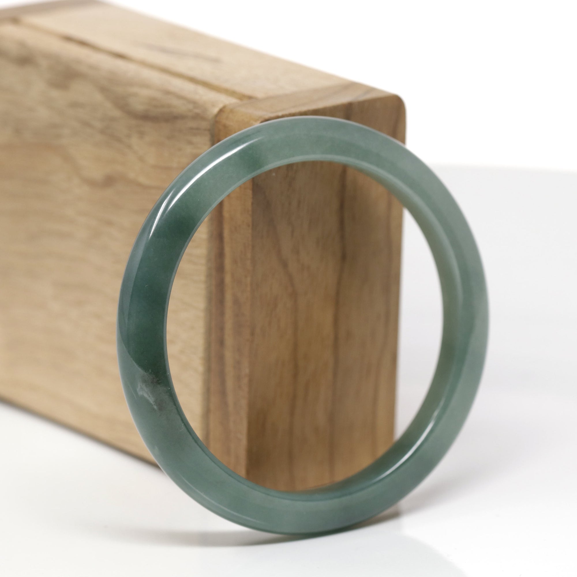 Baikalla Natural Deep Oil-Green Jadeite Jade "Petite Half-Round" Bangle Bracelet (54.8mm) 