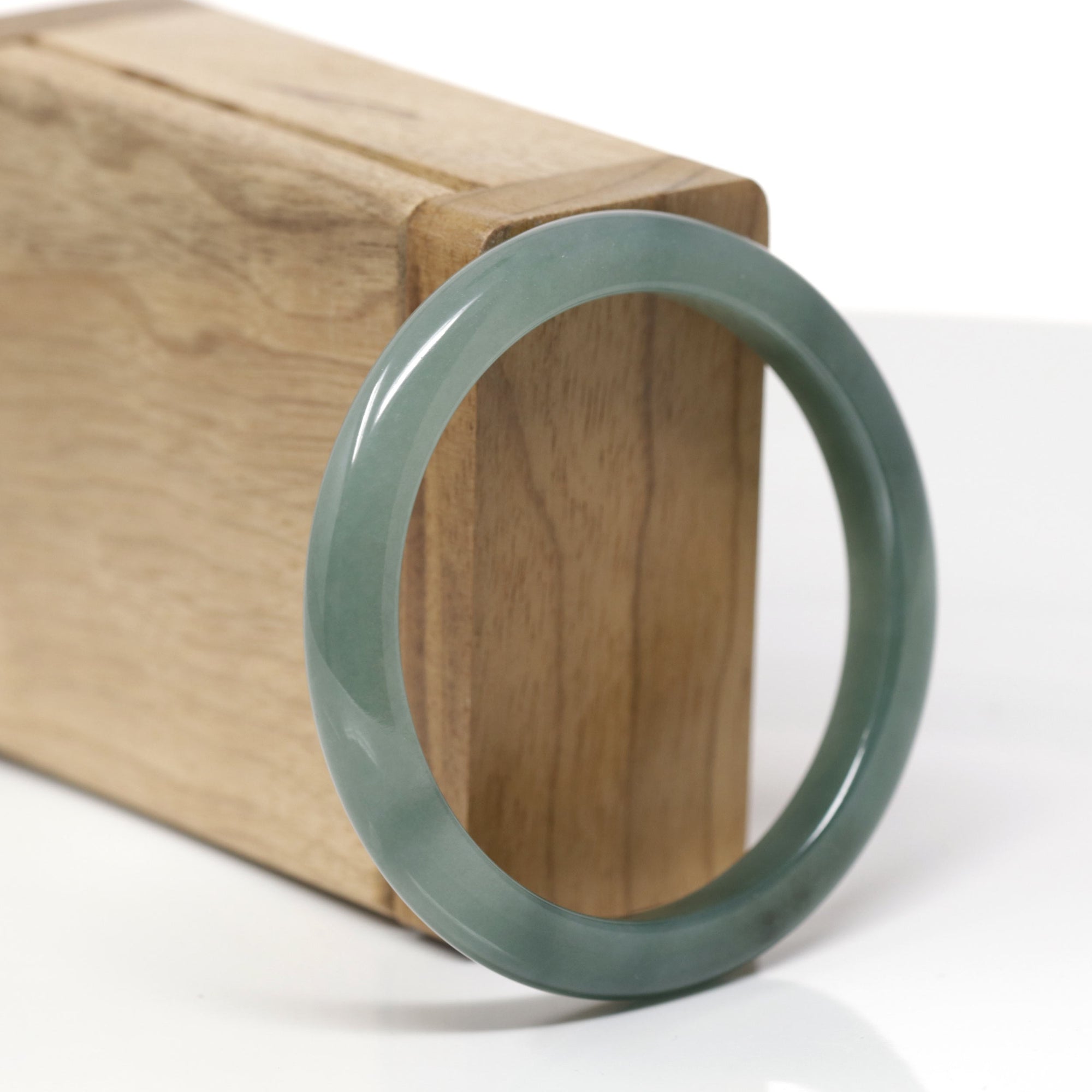 Baikalla Natural Deep Oil-Green Jadeite Jade "Petite Half-Round" Bangle Bracelet (54.8mm) 