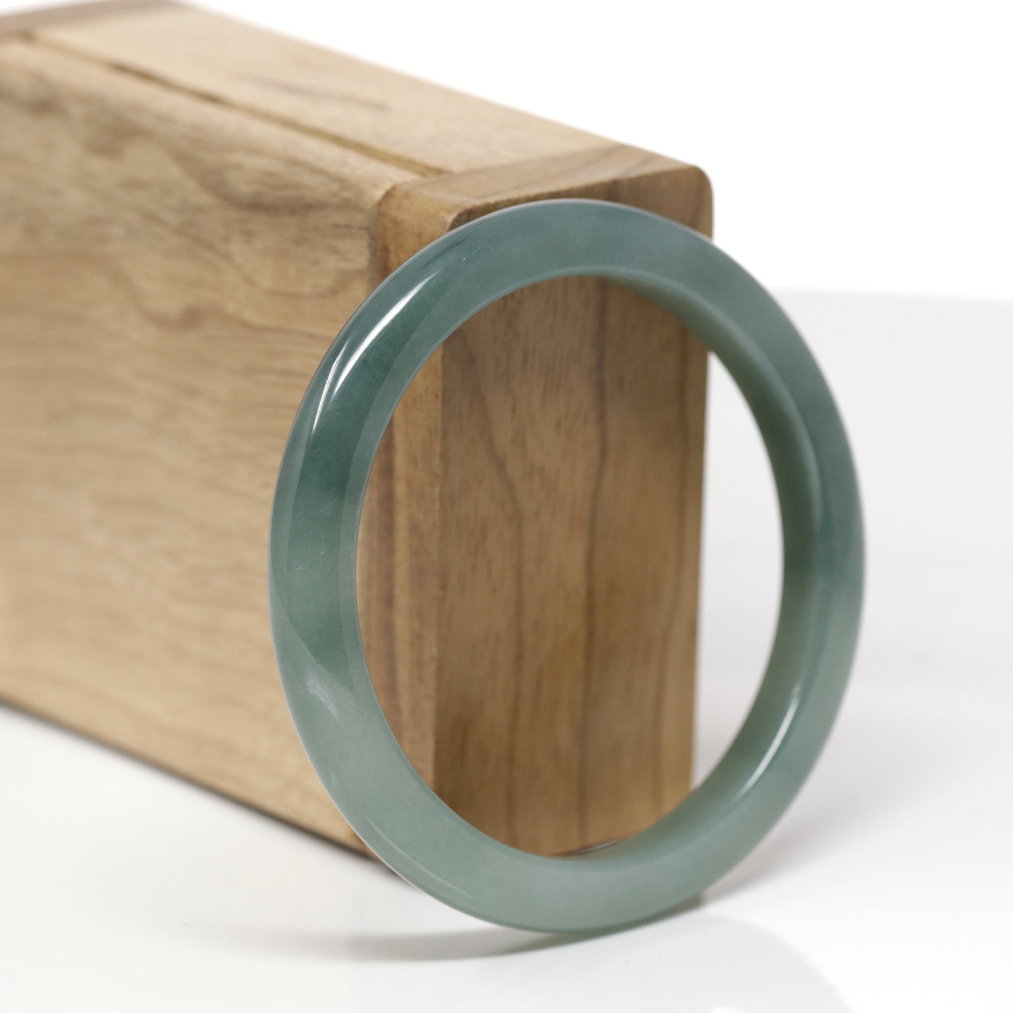 Baikalla Natural Deep Oil-Green Jadeite Jade "Petite Half-Round" Bangle Bracelet (54.8mm) 