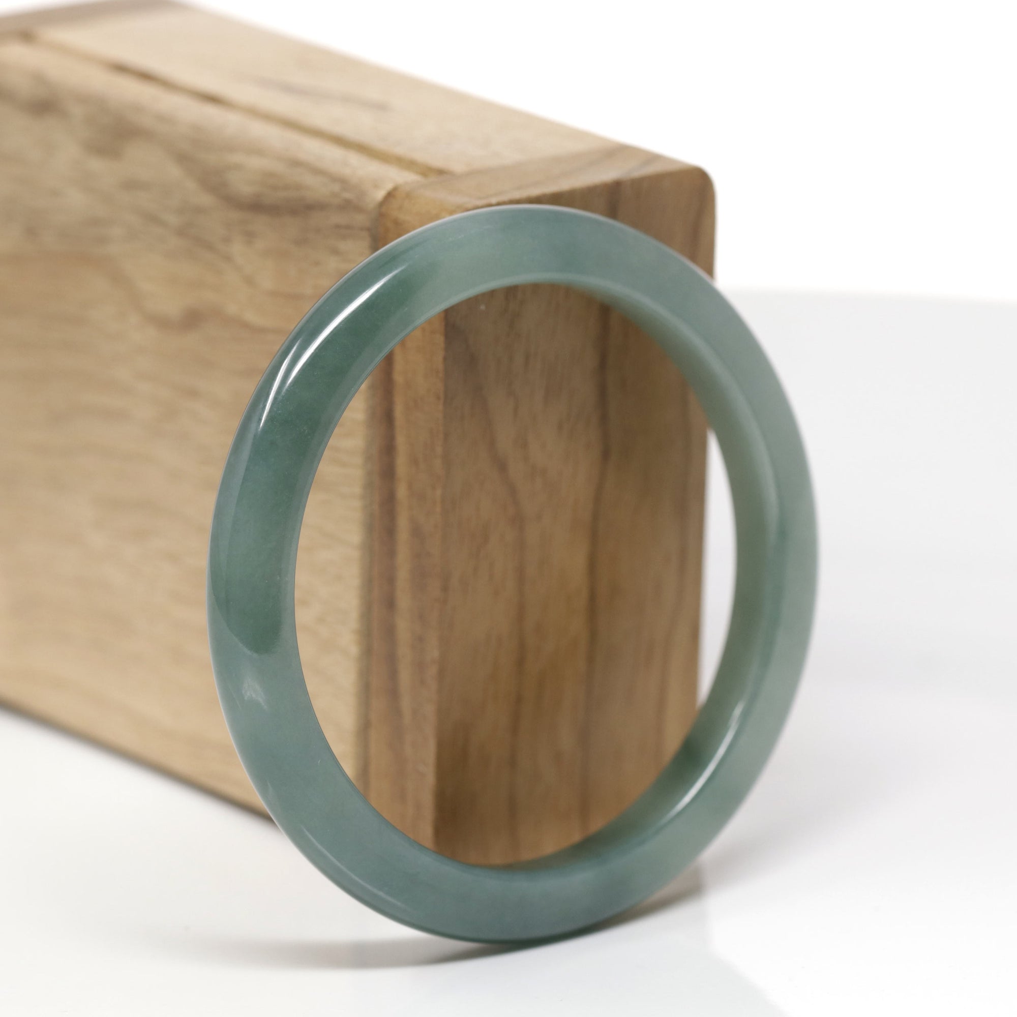 Baikalla Natural Deep Oil-Green Jadeite Jade "Petite Half-Round" Bangle Bracelet (54.8mm) 