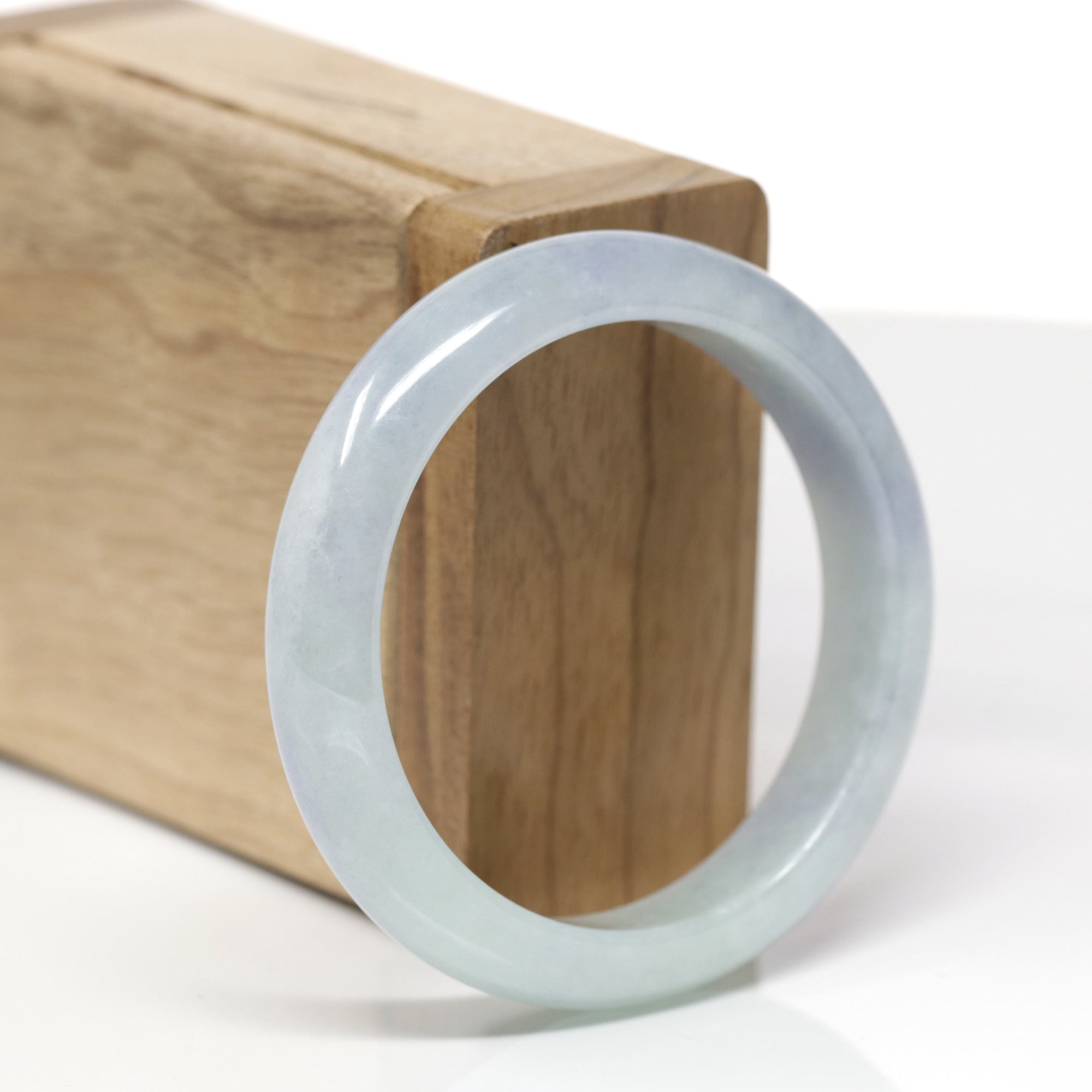 Baikalla Natural Light Blue-Green &amp; Lavender Jadeite Jade "Half Round" Bangle Bracelet (53.1mm) 
