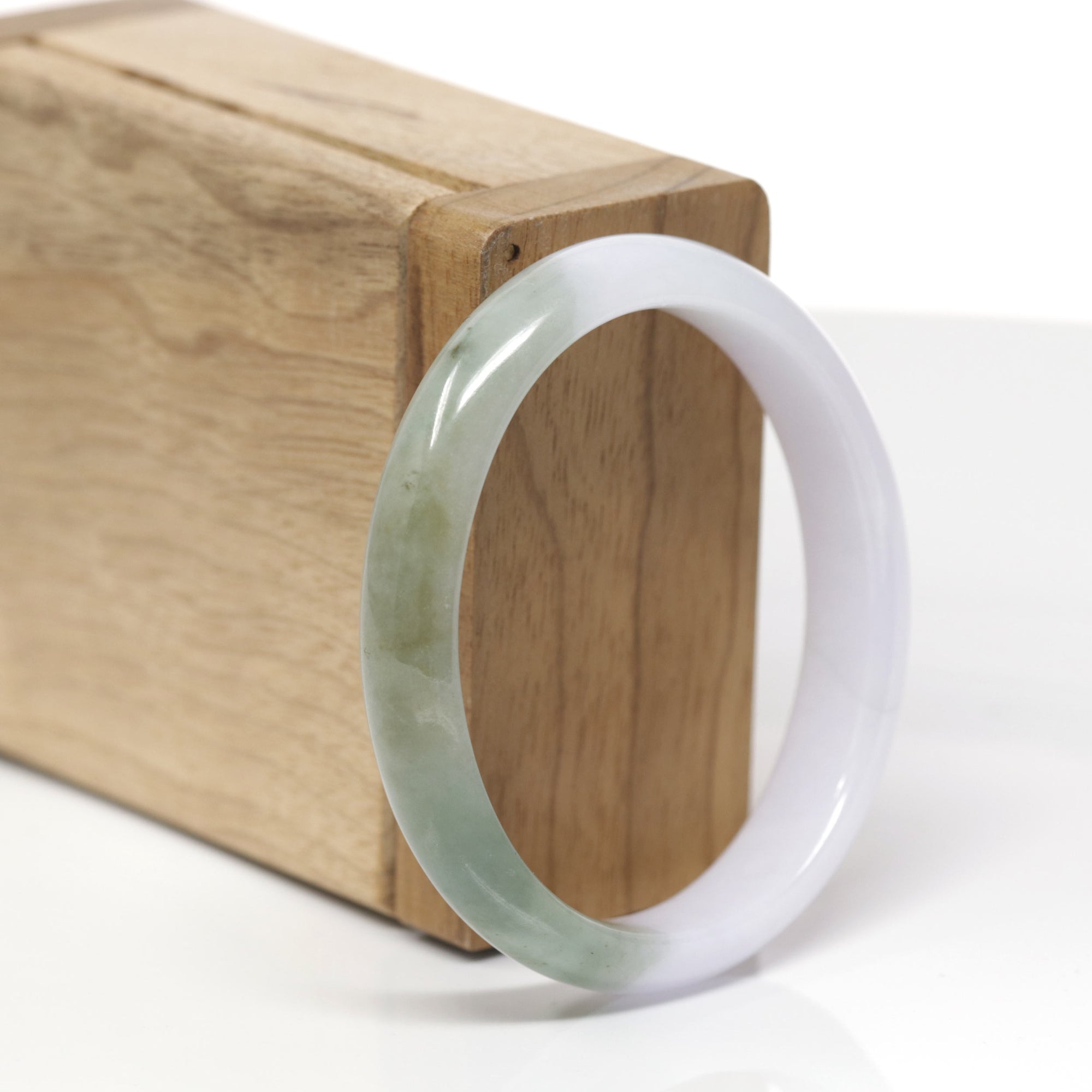 Baikalla Natural Light Lavender &amp; Oil-Green Jadeite Jade "Oval" Bangle Bracelet (54.2mm) 