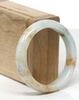 Baikalla Natural Light Green & Orange Sajin Jadeite Jade "Half Round" Bangle Bracelet (54mm) 
