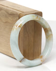 Baikalla Natural Light Green & Orange Sajin Jadeite Jade "Half Round" Bangle Bracelet (54mm) 