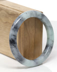 Baikalla Natural Black Wuji & Green Jadeite Jade "Half Round" Bangle Bracelet (56.5mm) 