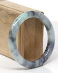 Baikalla Natural Black Wuji & Green Jadeite Jade "Half Round" Bangle Bracelet (56.5mm) 