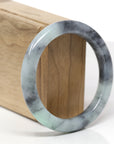 Baikalla Natural Black Wuji & Green Jadeite Jade "Half Round" Bangle Bracelet (56.5mm) 