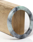 Baikalla Natural Black Wuji & Green Jadeite Jade "Half Round" Bangle Bracelet (56.5mm) 