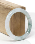 Baikalla Natural Icy Light Blue-Green Flowers Jadeite Jade "Traditional Round" Bangle Bracelet (53mm) 
