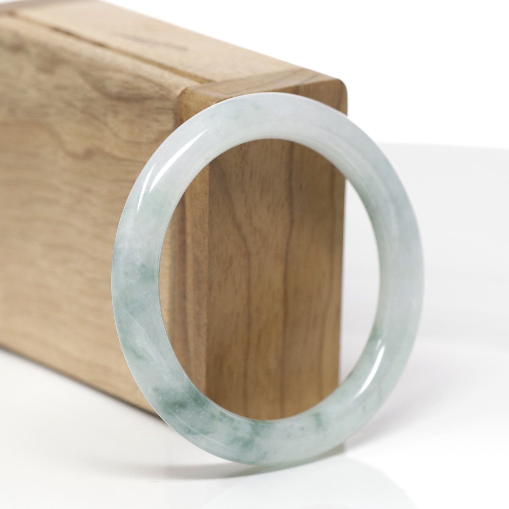 Baikalla Natural Icy Light Blue-Green Flowers Jadeite Jade "Traditional Round" Bangle Bracelet (53mm) 