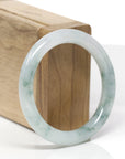 Baikalla Natural Icy Light Blue-Green Flowers Jadeite Jade "Traditional Round" Bangle Bracelet (53mm) 