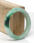 Baikalla Natural Deep Forest-Green Patch Jadeite Jade "Half Round" Bangle Bracelet (53.9mm) 