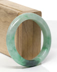 Baikalla Natural Deep Forest-Green Patch Jadeite Jade "Half Round" Bangle Bracelet (53.9mm) 