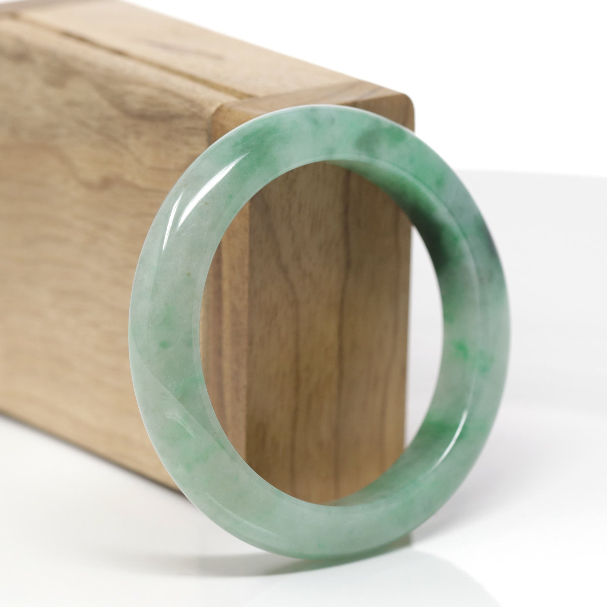 Baikalla Natural Deep Forest-Green Patch Jadeite Jade "Half Round" Bangle Bracelet (53.9mm) 