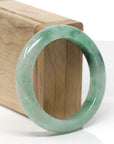 Baikalla Natural Deep Forest-Green Patch Jadeite Jade "Half Round" Bangle Bracelet (53.9mm) 
