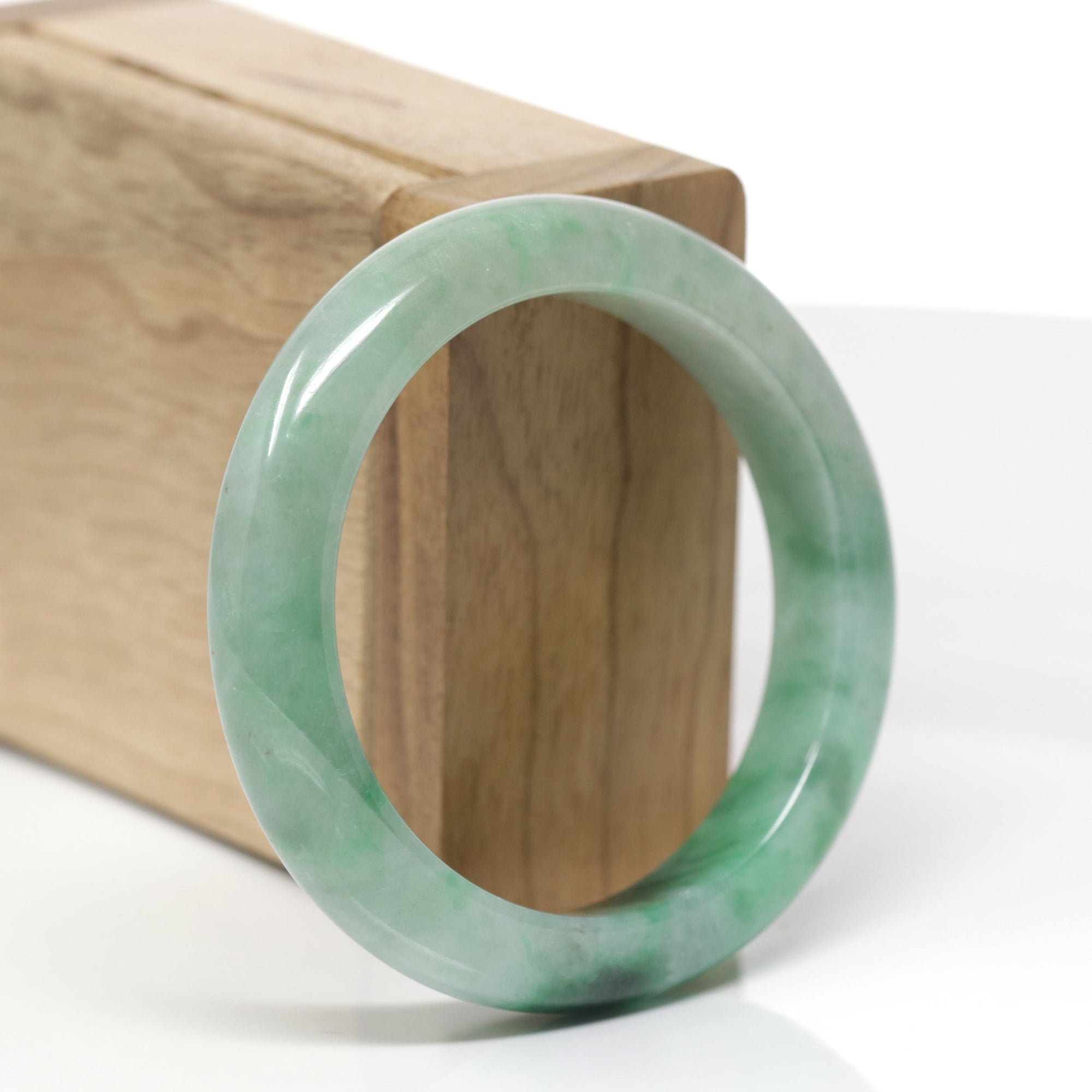 Baikalla Natural Deep Forest-Green Patch Jadeite Jade "Half Round" Bangle Bracelet (53.9mm) 