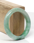 Baikalla Natural Deep Forest-Green Patch Jadeite Jade "Half Round" Bangle Bracelet (53.9mm) 
