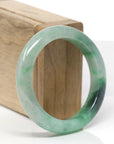 Baikalla Natural Deep Forest-Green Patch Jadeite Jade "Half Round" Bangle Bracelet (53.9mm) 