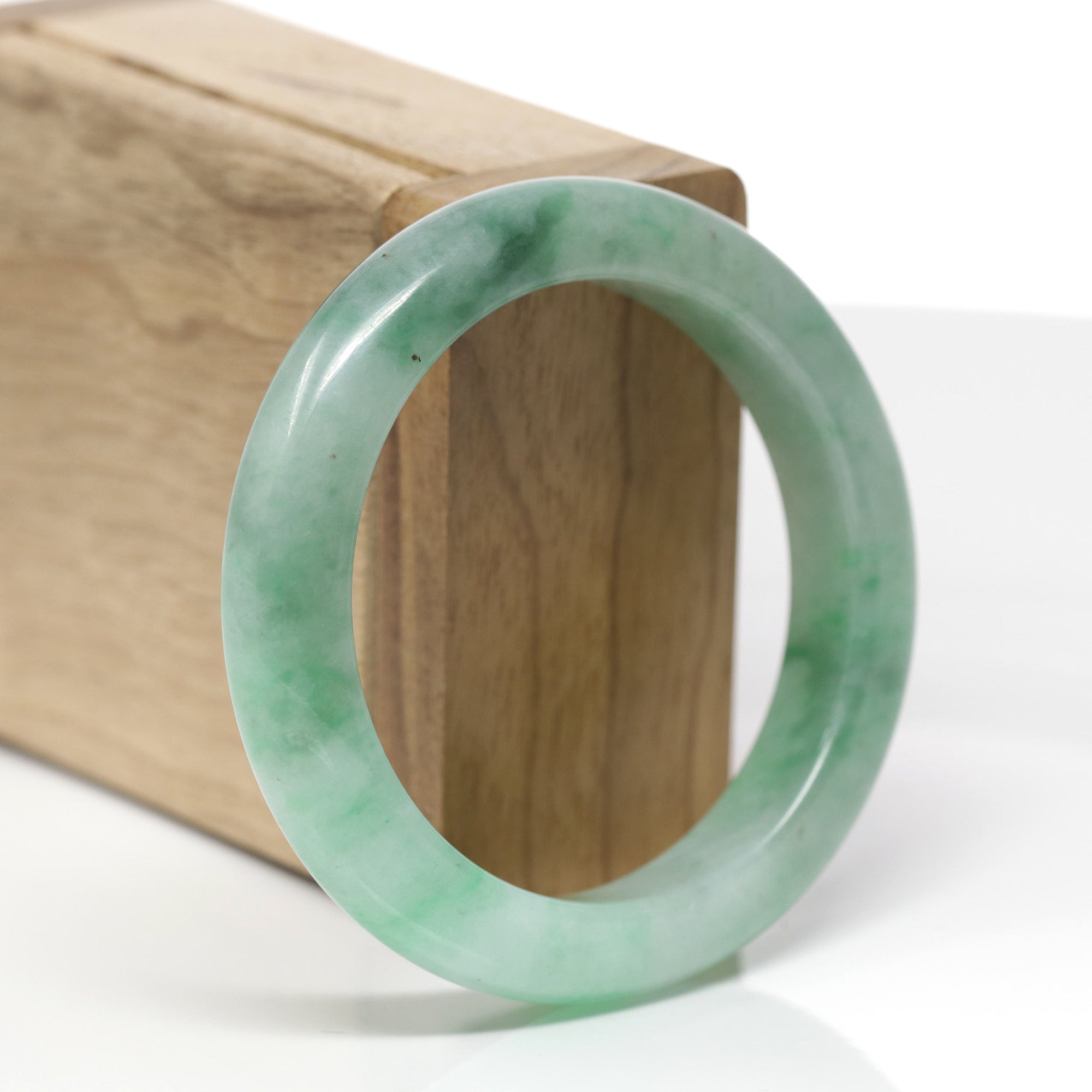 Baikalla Natural Icy Vibrant Forest Green Jadeite Jade "Half Round" Bangle Bracelet (53.9mm) 