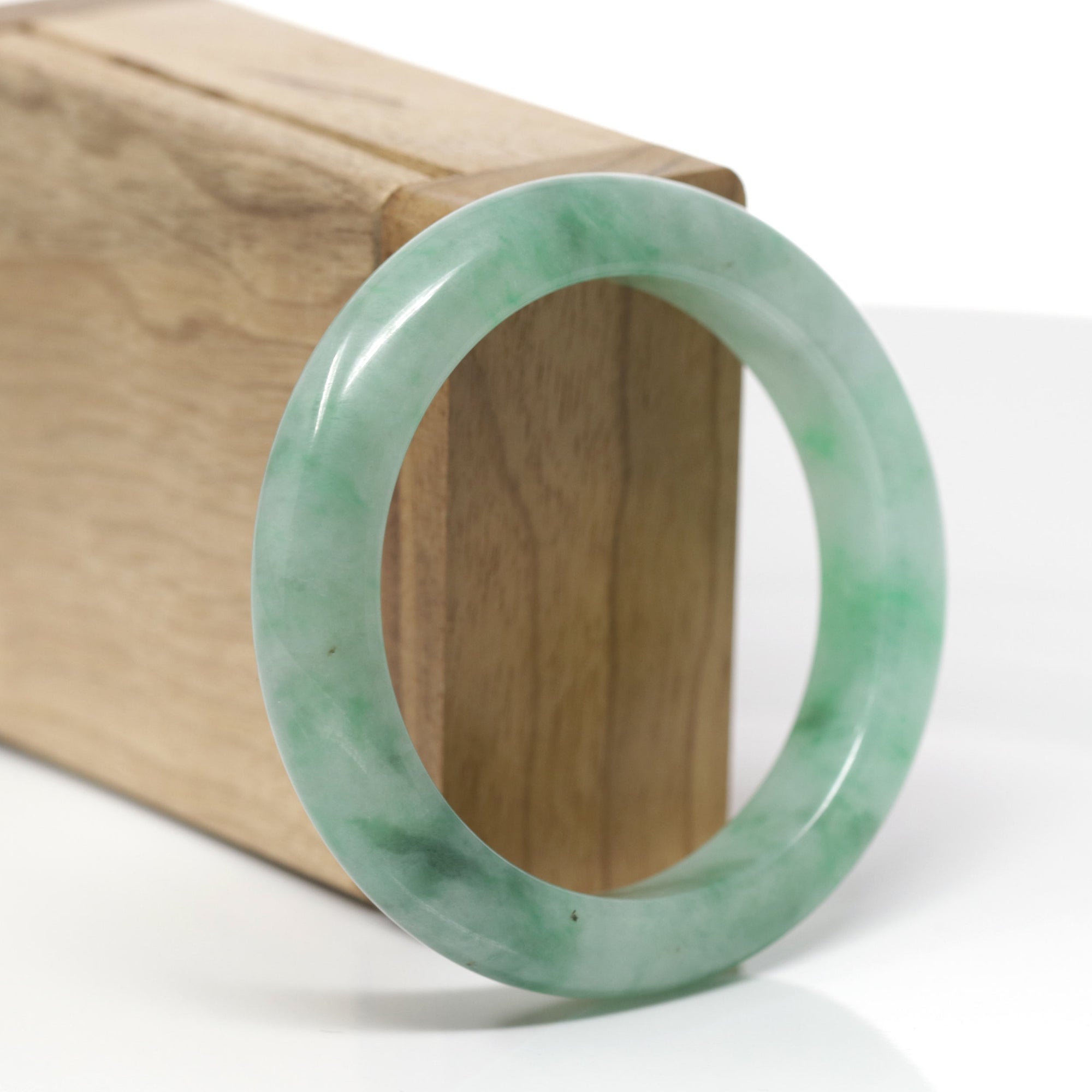 Baikalla Natural Icy Vibrant Forest Green Jadeite Jade "Half Round" Bangle Bracelet (53.9mm) 