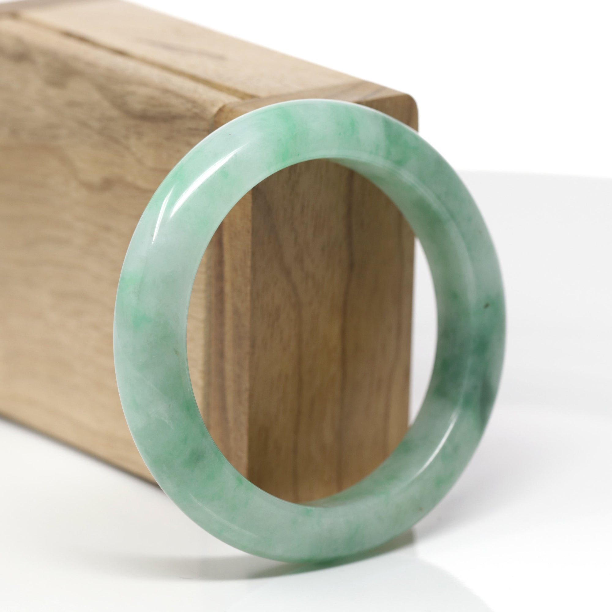 Baikalla Natural Icy Vibrant Forest Green Jadeite Jade "Half Round" Bangle Bracelet (53.9mm) 