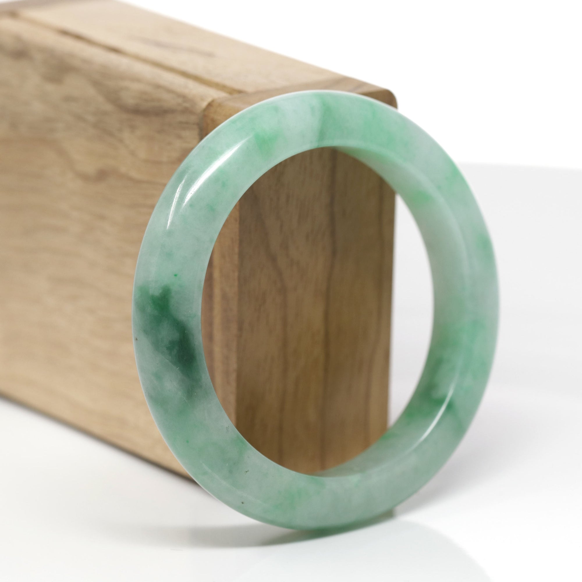 Baikalla Natural Icy Vibrant Forest Green Jadeite Jade "Half Round" Bangle Bracelet (53.9mm) 