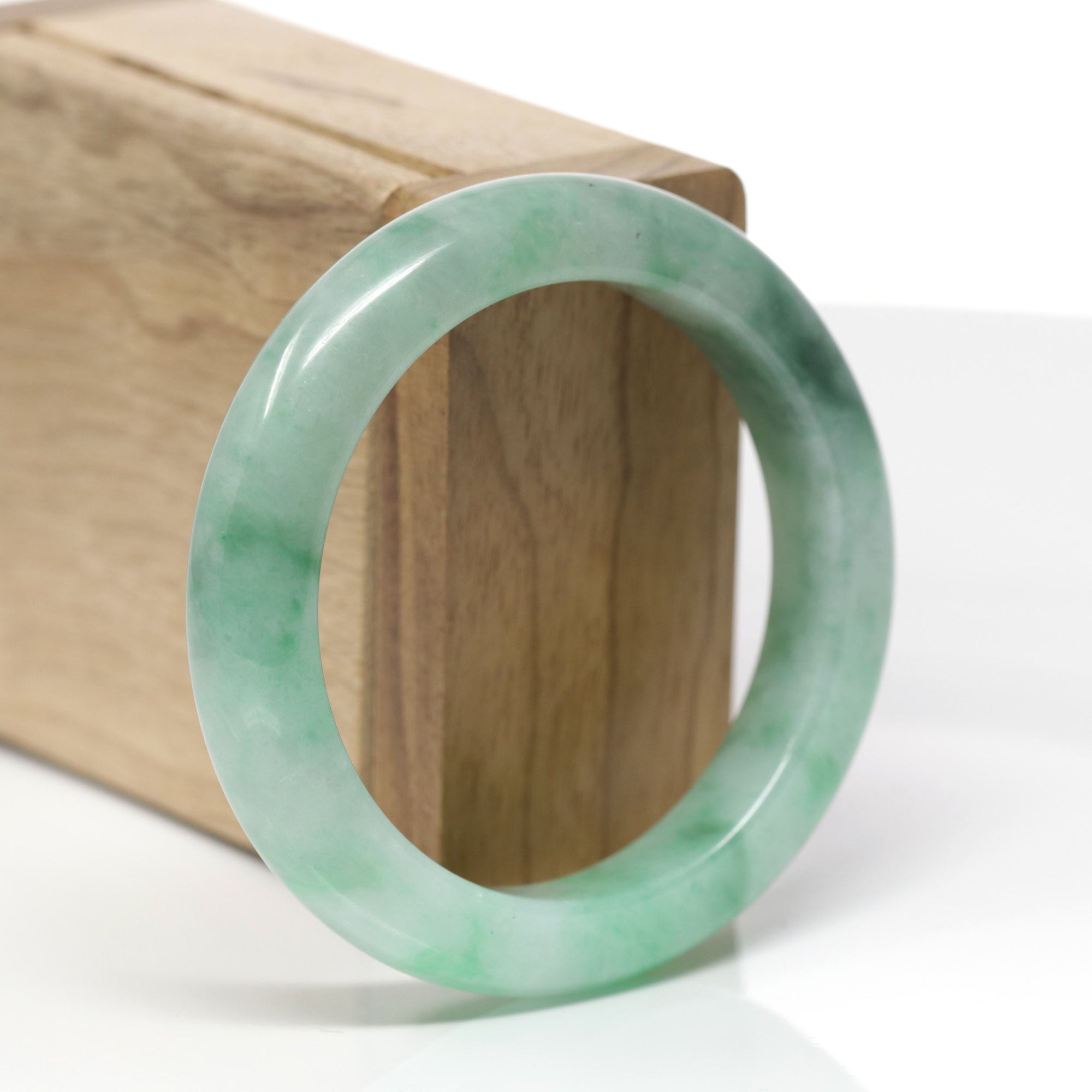 Baikalla Natural Icy Vibrant Forest Green Jadeite Jade "Half Round" Bangle Bracelet (53.9mm) 