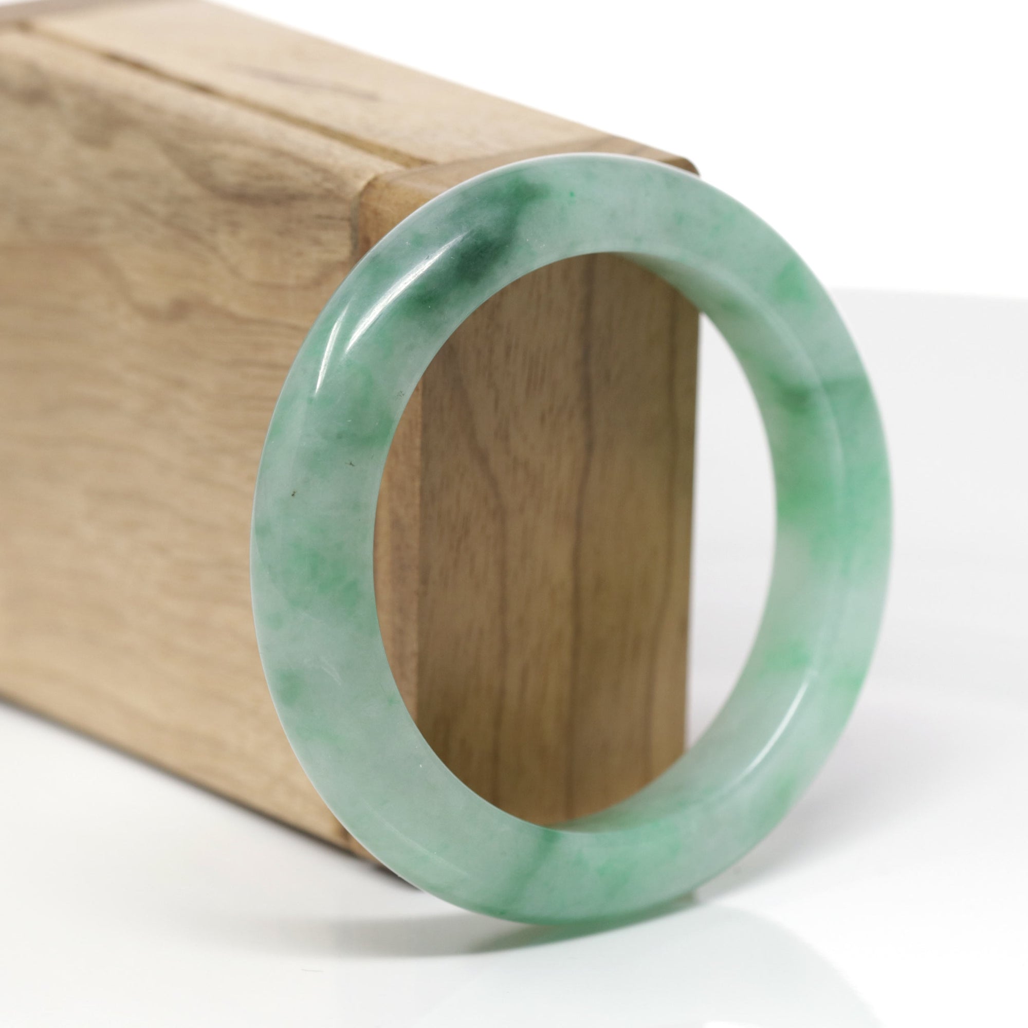 Baikalla Natural Icy Vibrant Forest Green Jadeite Jade "Half Round" Bangle Bracelet (53.9mm) 