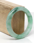 Baikalla Natural Icy Vibrant Forest Green Jadeite Jade "Half Round" Bangle Bracelet (53.9mm) 