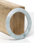 Baikalla Natural Icy Light Blue-Green Flowers Jadeite Jade "Traditional Round" Bangle Bracelet (51.5mm) 