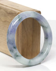 High-End Natural Lavender & Blue-Green Flower Jadeite Jade "Half Round" Bangle Bracelet (55.8mm) 