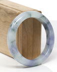 High-End Natural Lavender & Blue-Green Flower Jadeite Jade "Half Round" Bangle Bracelet (55.8mm) 